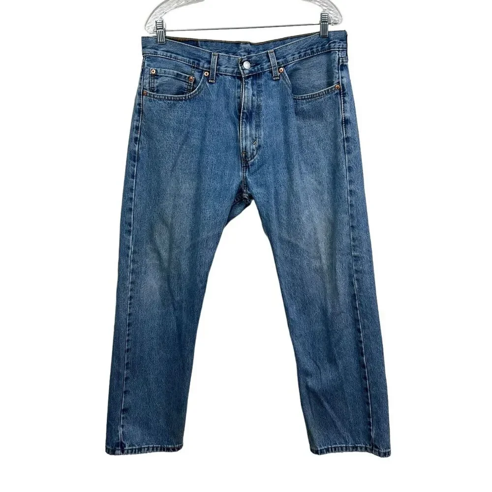 Levis Mens 505 Jeans Straight Leg 5 Pocket Zip Fly Mid Rise Blue Wash SZ 36X29*